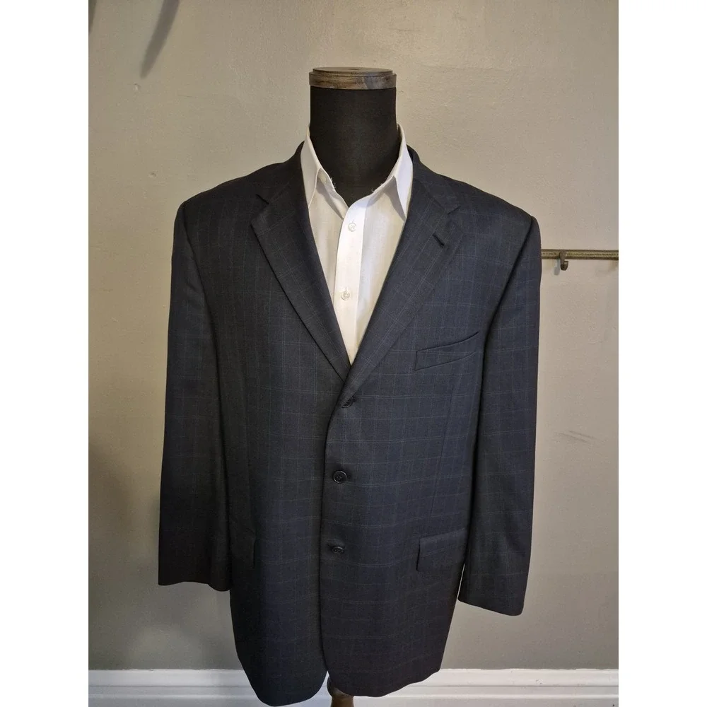 Joseph Abboud Mens Wool Sports Coat 44R Blue Check USA 3 Button Blazer N506